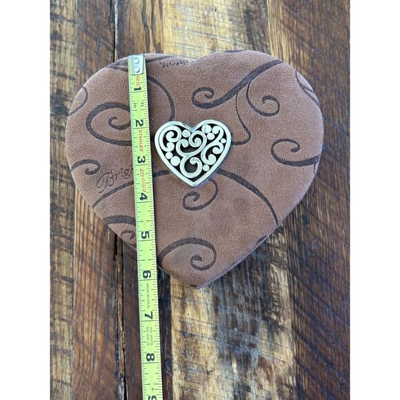 Brighton Brown Suede Heart Shaped Jewelry Box With Swirl Pattern & Metal Accent - Picture 11 of 11